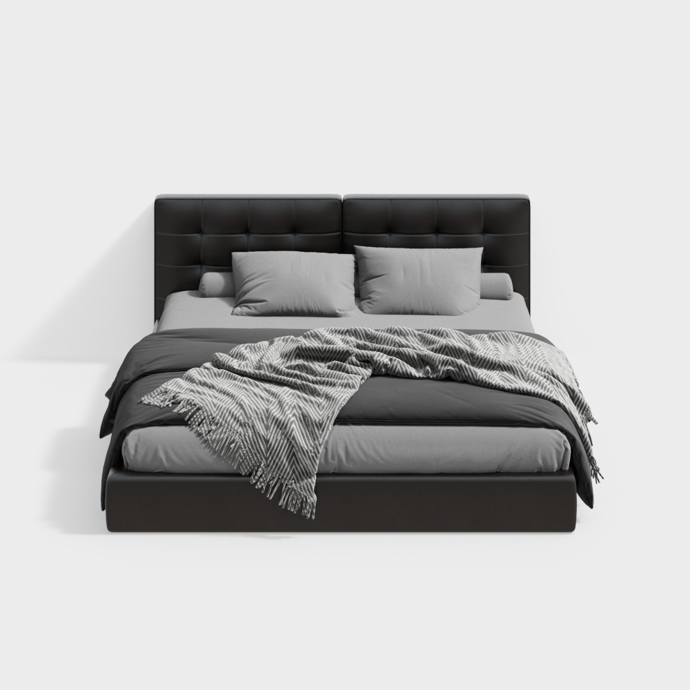 Elegant Low-Poly Scandinavian Bed 3D Model – Modern Interiors