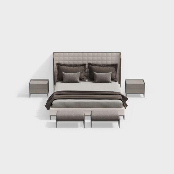 Contemporary Low-Polygon Bed Set 3D model for Modern Spaces