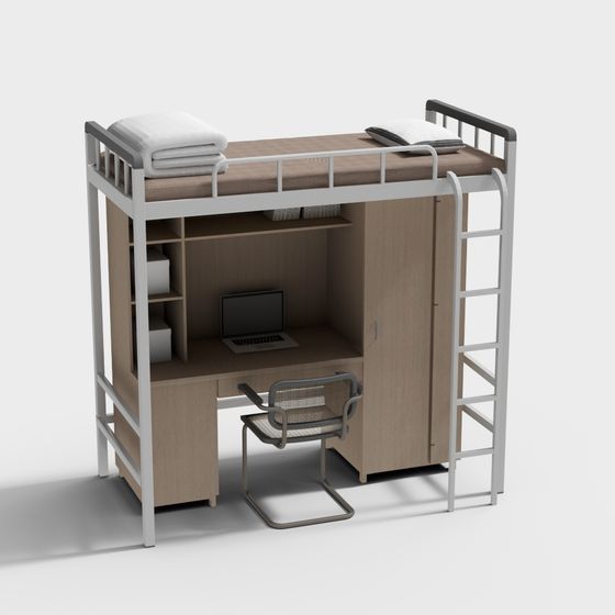 Stylish Student Dorm Bed 3D Model