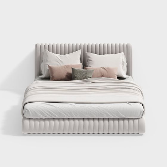 Modern Double Bed 3D Model in Gray
