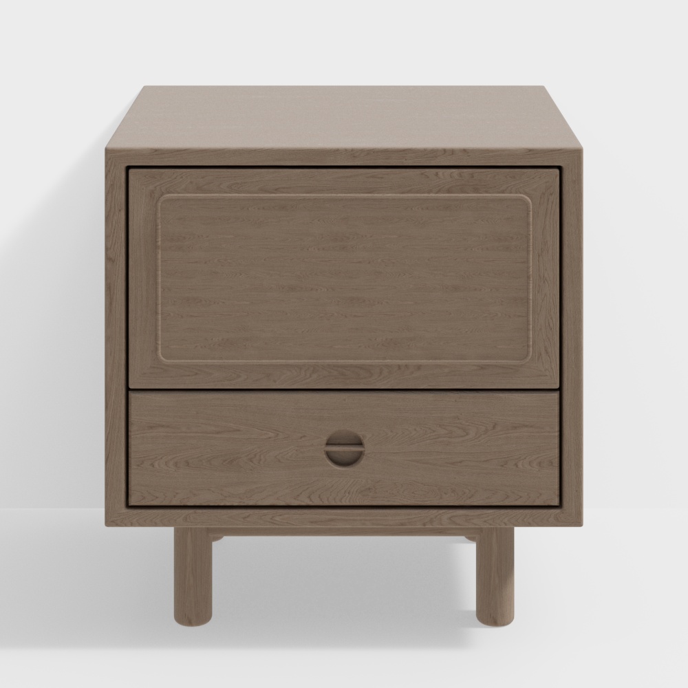 Minimalist Modern Nightstand 3D Model – Beige Wood Finish