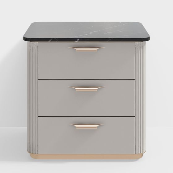 Elegant Gray and Gold Nightstand 3D model