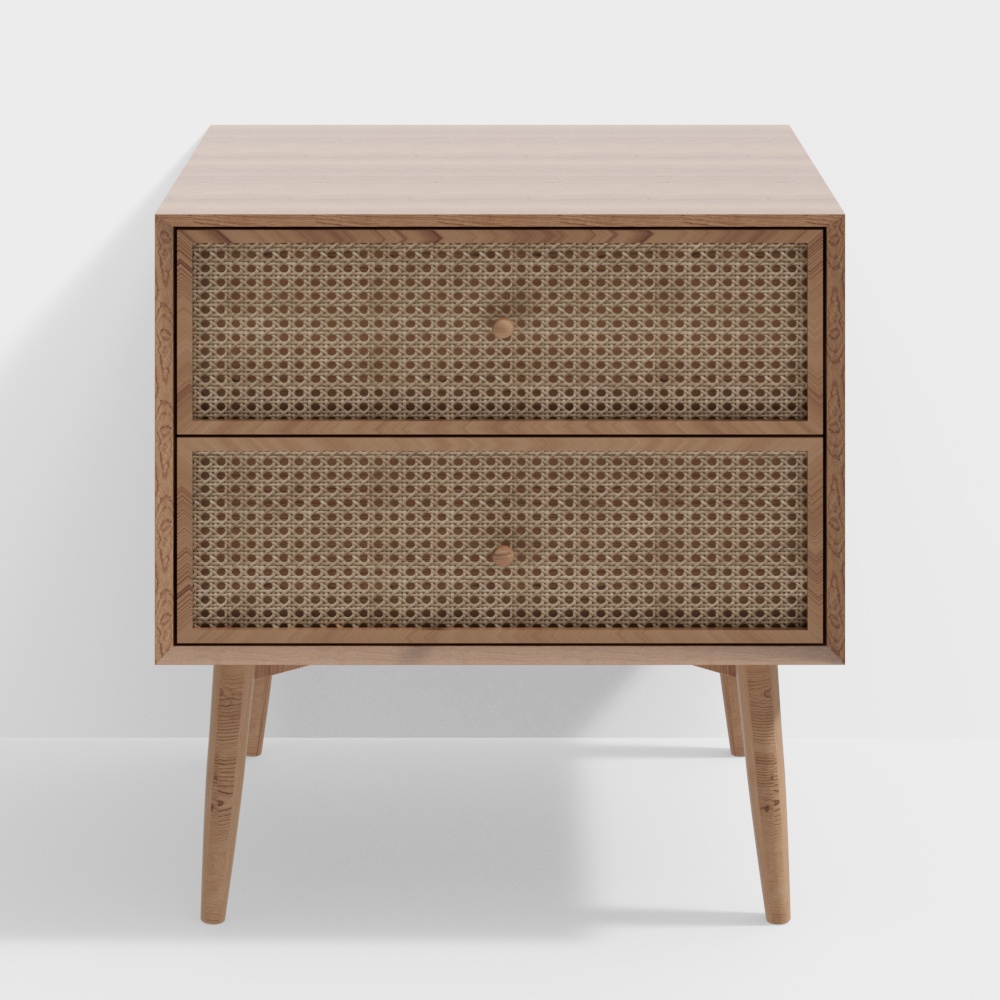 Mid-Century Modern Nightstand 3D Model – Low-Poly Wood