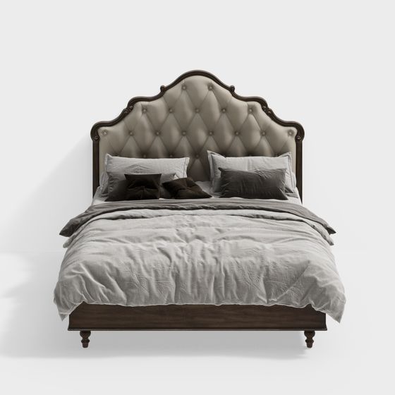 Brown American Solid Wood Double Bed for Comfortable Sleep