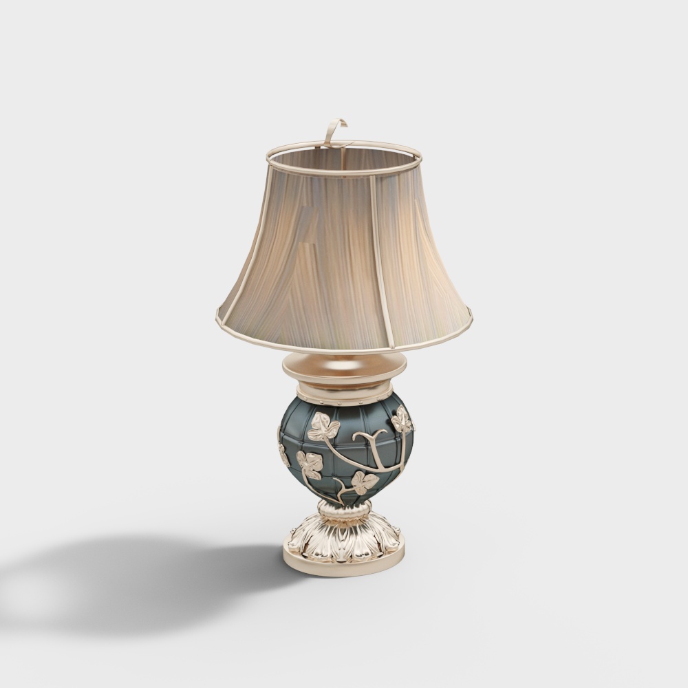 Elegant Table Lamp 3D Model – Deep Teal & Gold Design