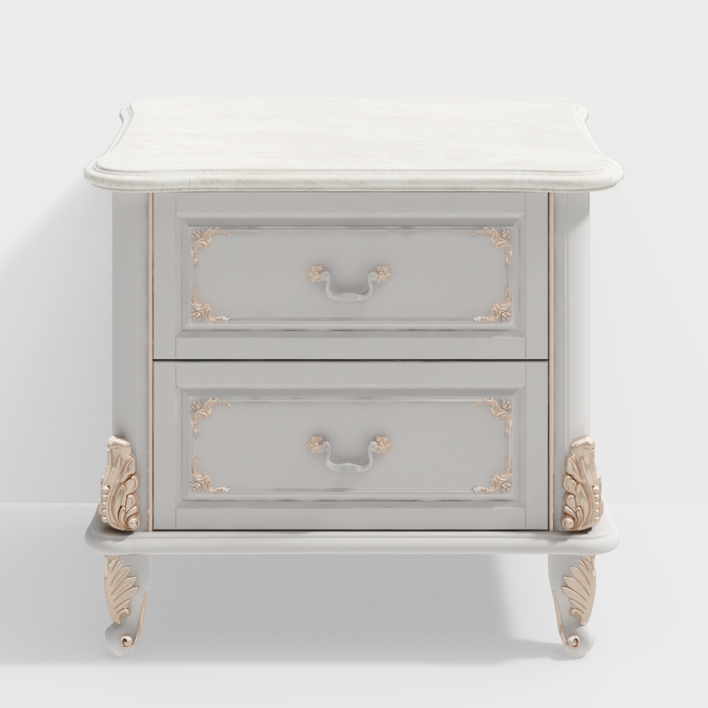 Elegant Nightstand 3D Model – Marble Top & Gold Accents