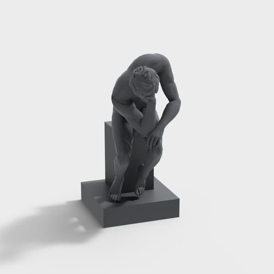Thinking Man 3D Model - Low Poly Sculpture