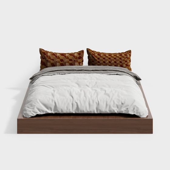 Minimalist Warm 3D Bed Model for Modern Interiors