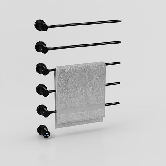 Bathroom Towel Rack 3D Model in Black