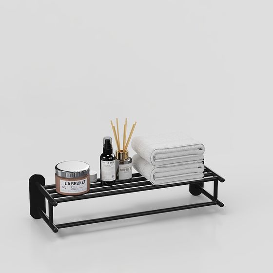 Minimalist Black Metal Bathroom Storage Rack 3D model
