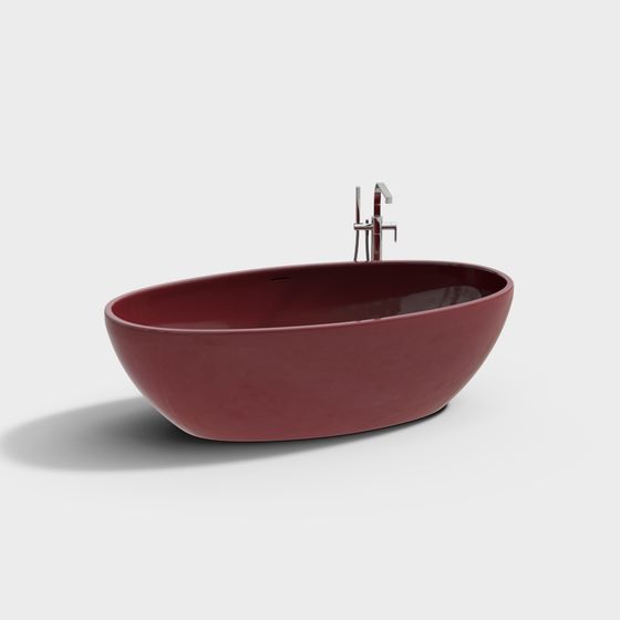 Elegant Red Oval Bathtub 3D model