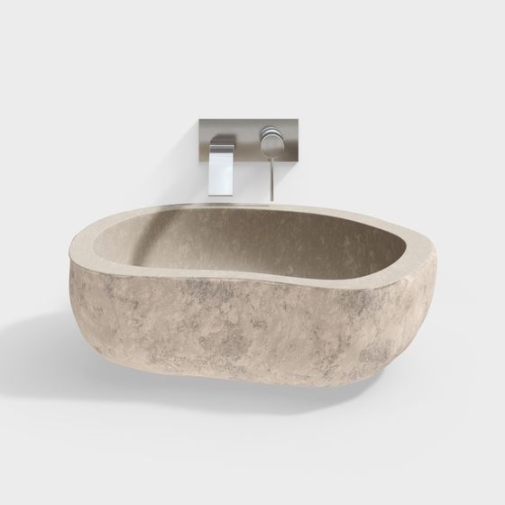 Elegant Oval Stone Washbasin 3D model
