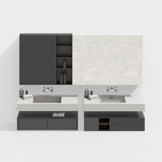 Elegant Double Sink Vanity 3D model for Contemporary Spaces