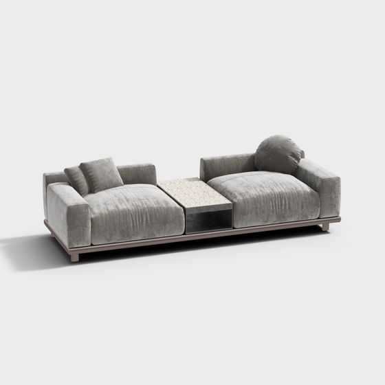 Elegant Gray Velvet Sofa 3D Model