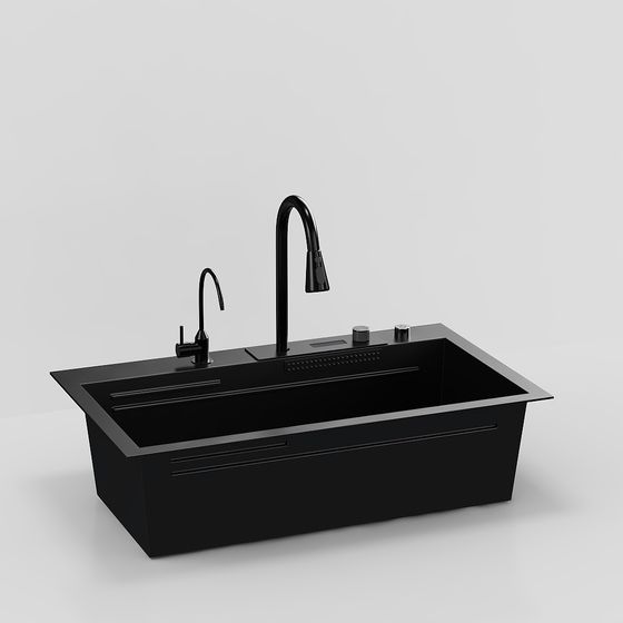 Modern Large Single Bowl Sink 3D Model in Black