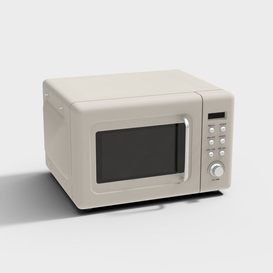 Modern Microwave Oven 3D Model in Beige Finish