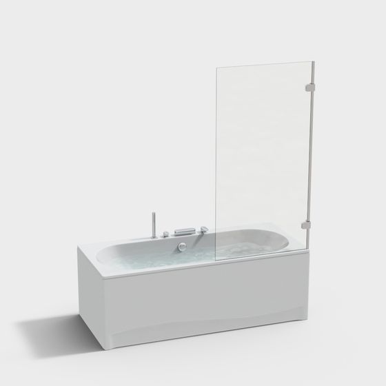 Modern Glass Partition Bathtub 3D Model in Gray