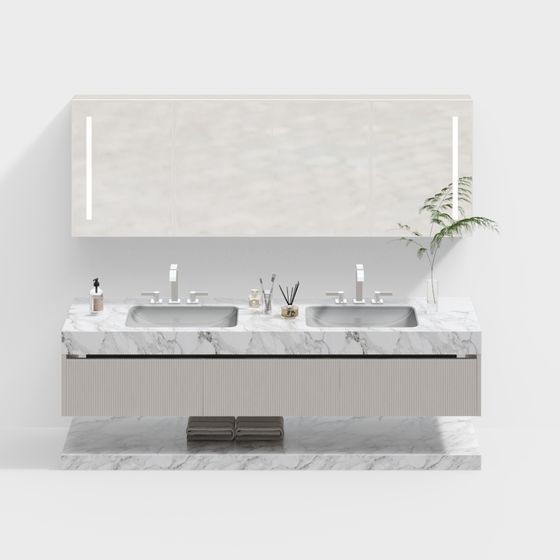 Elegant Double Sink Bathroom Vanity 3D model