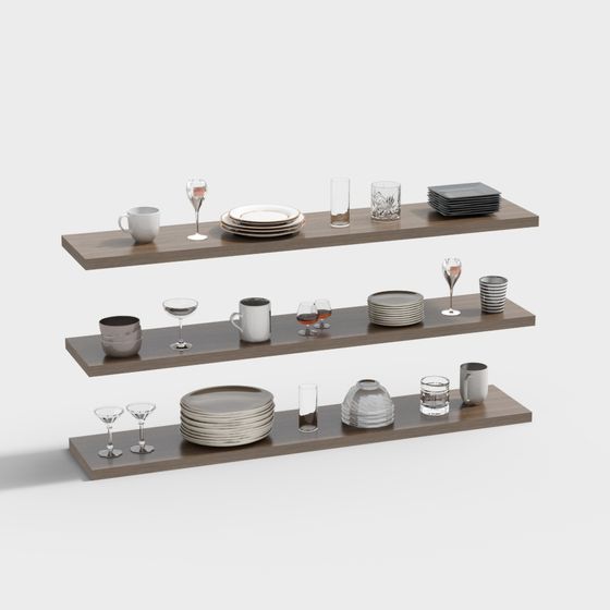 Functional Modern Tableware Shelf Bracket 3D Model in Brown