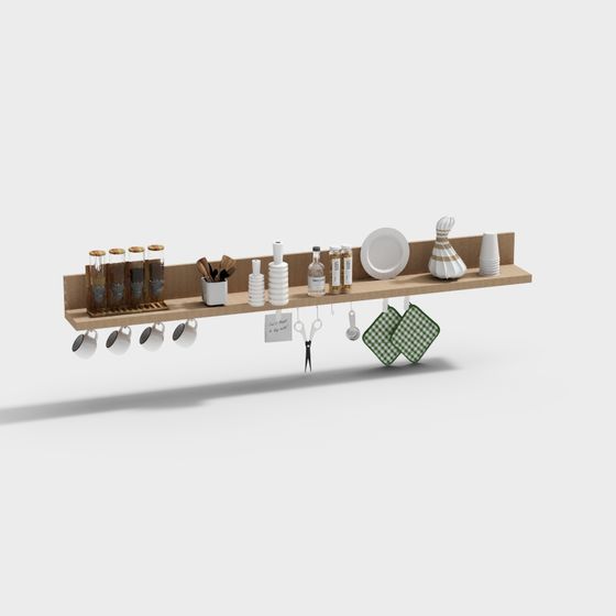 Low-Poly Kitchen Wall Shelf 3D model
