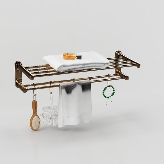 Bathroom Towel Rack 3D Model in Golden