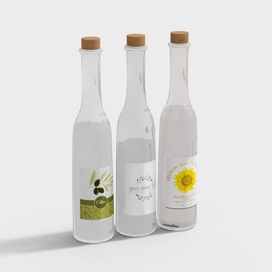 Transparent Glass Bottle Set 3D model