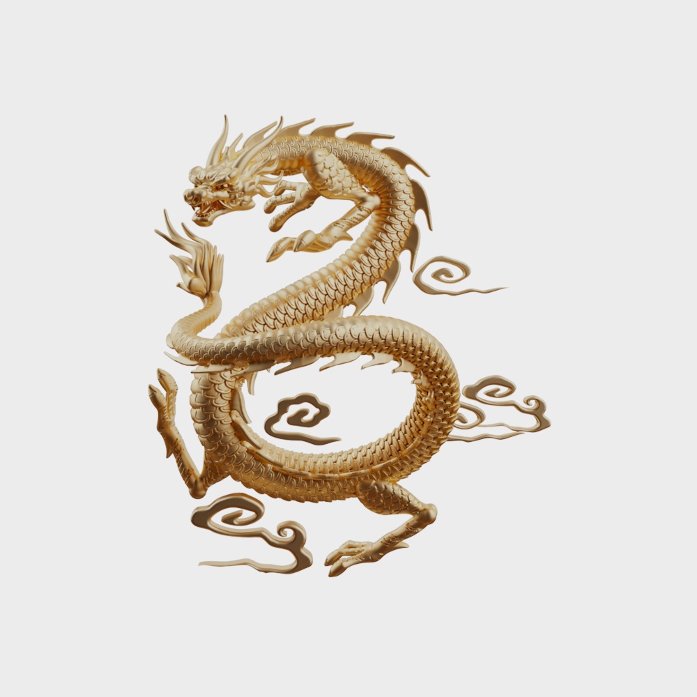 Décor mural en sculpture de dragon doré