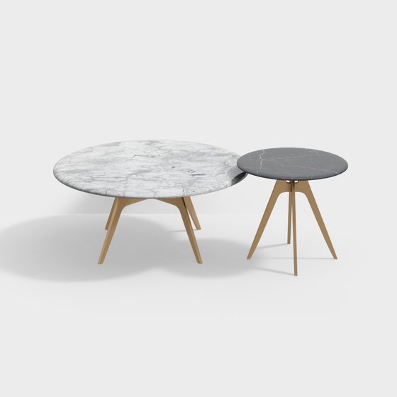 Marble Round Table and Side Table Set 3D model