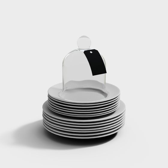 Low-Poly Glass Dome Plate Stack 3D model