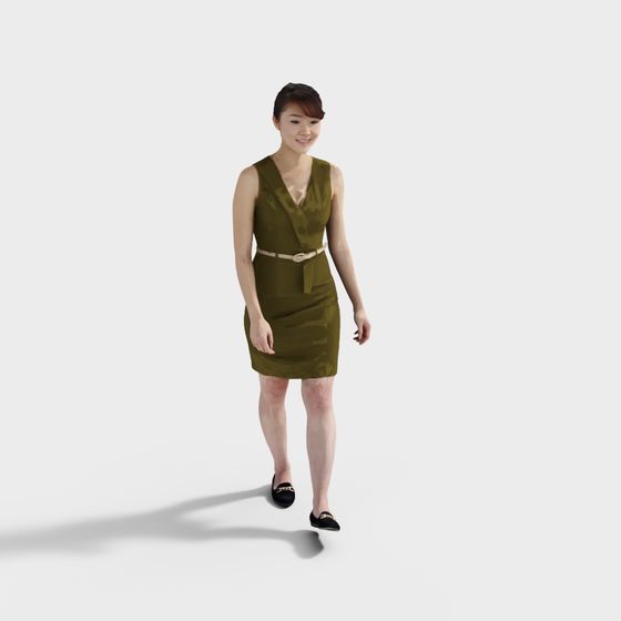 Elegant Olive Green Dress 3D Model