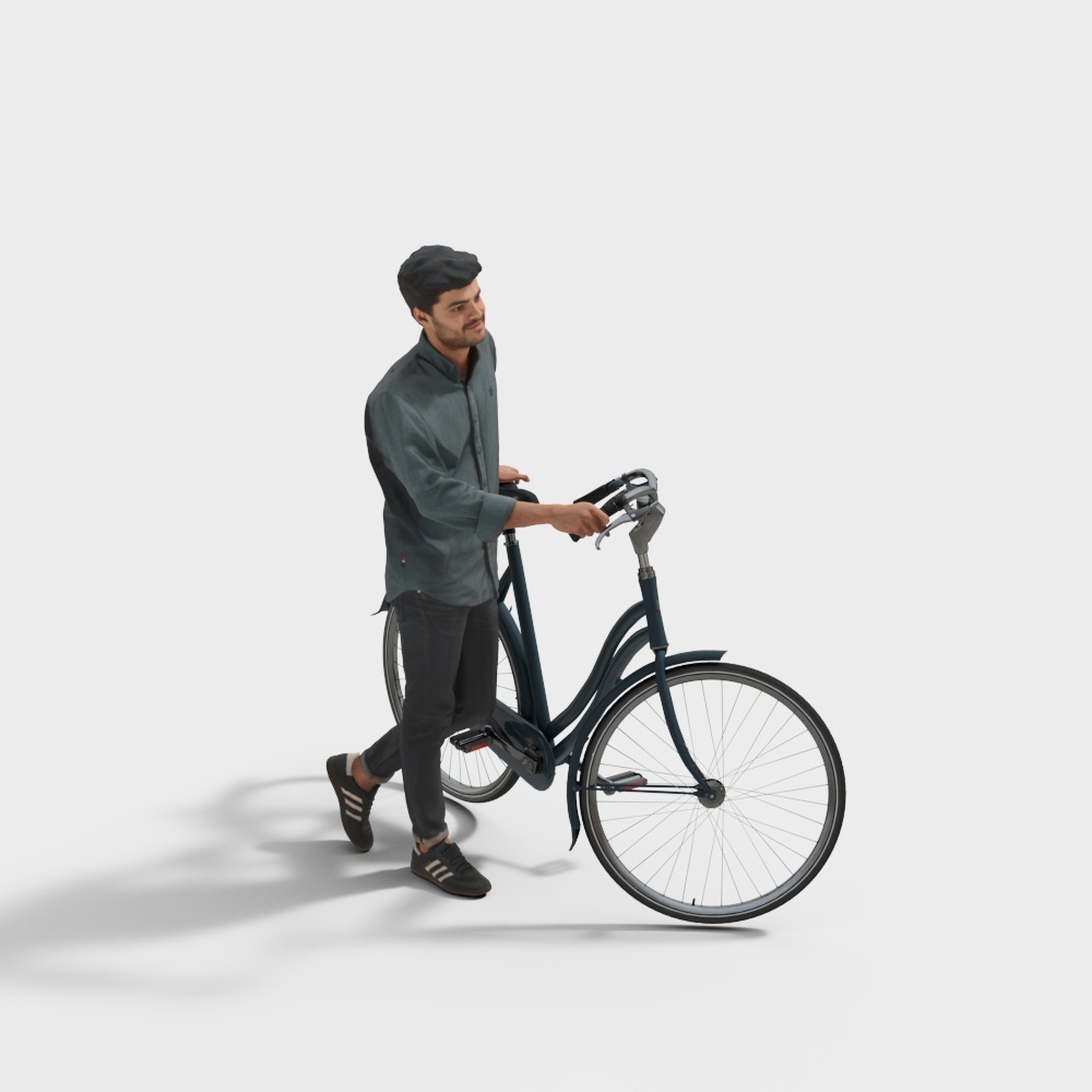 Casual Man with Vintage Bicycle 3D model