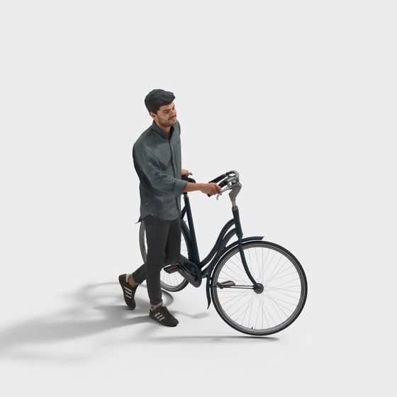 Casual Man with Vintage Bicycle 3D model