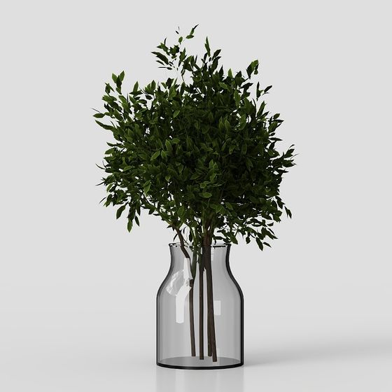Stylish Glass Vase with Green Plant 3D model
