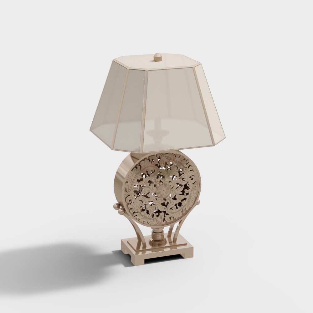 Elegant Low-Poly Table Lamp – Floral Gold Base