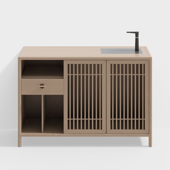 Elegant Wooden Bathroom Cabinet 3D model