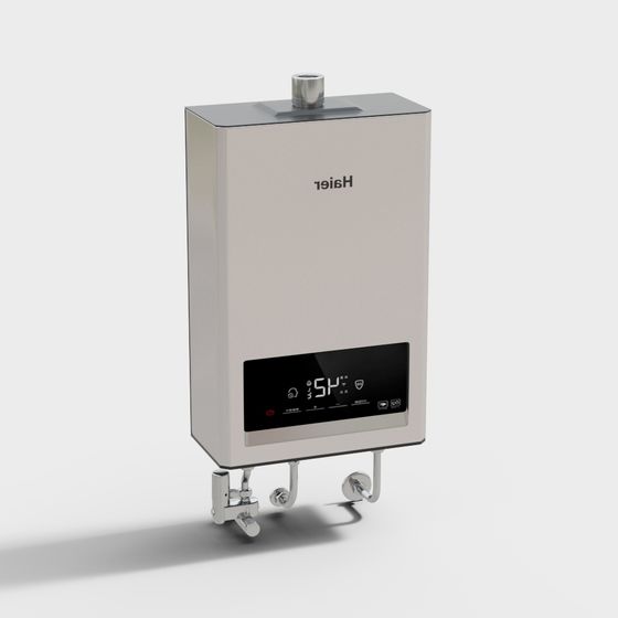 Sleek Wall-Mounted Water Heater 3D Model in Gray