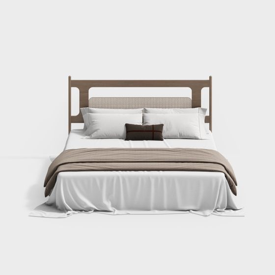 Medieval Style Double Bed 3D Model in Brown