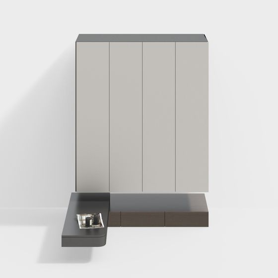 ตู้เสื้อผ้าที่ใช้เป็นมุมหนึ่งและยังมีโต๊ะข้างเตียงในแบบทันสมัย