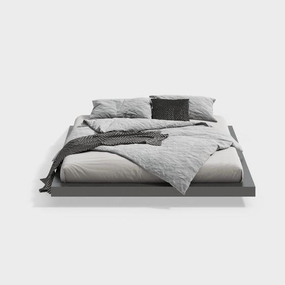 Modern Floating Double Bed Without Headboard in Black