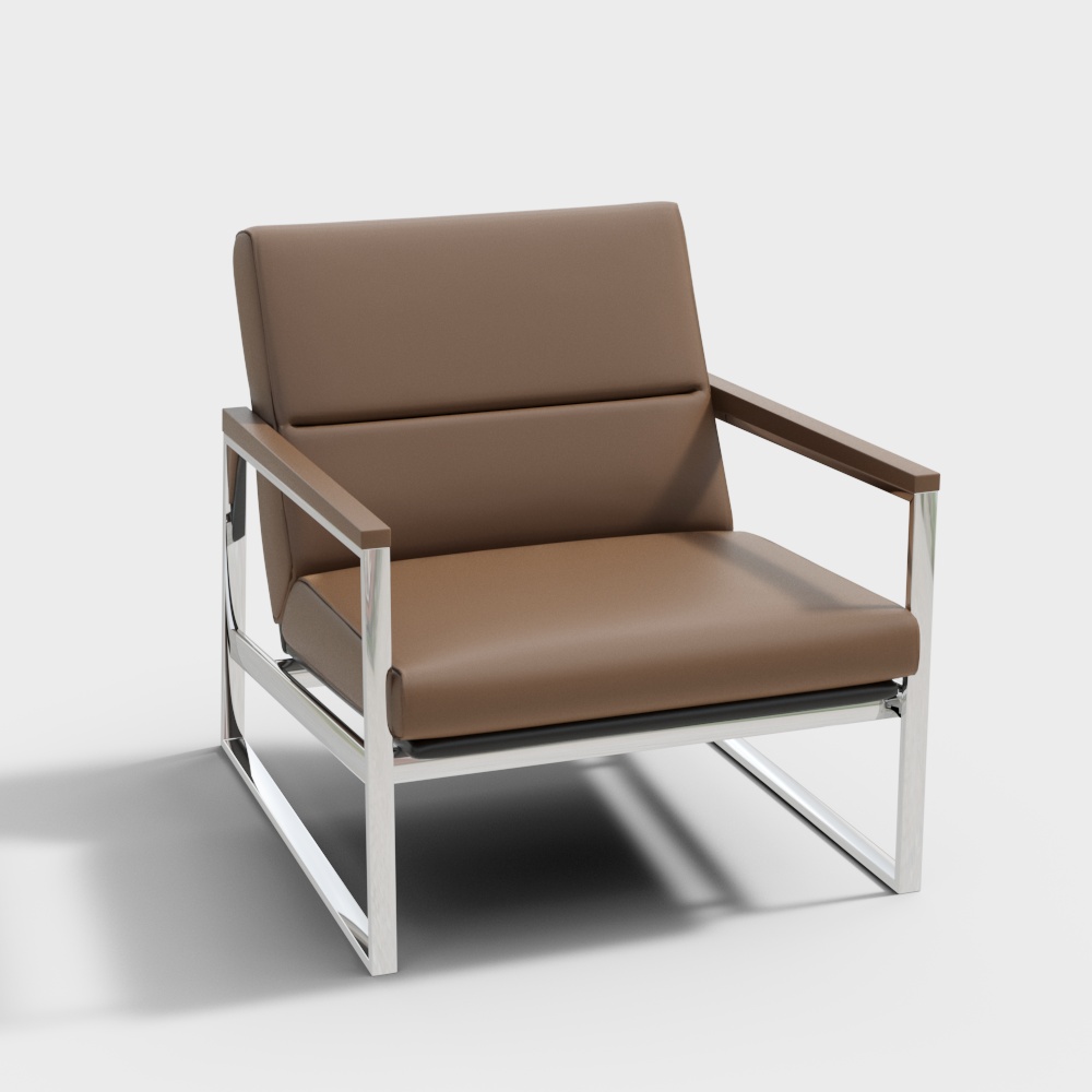 Urban Leisure Chair 3D Model – Leather & Steel Design