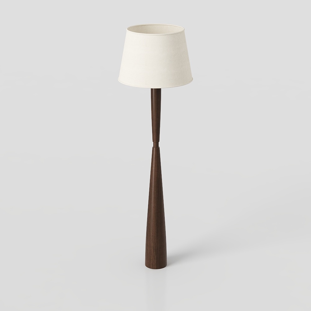 Mid-Century Modern Floor Lamp 3D Model – Wooden Base Design