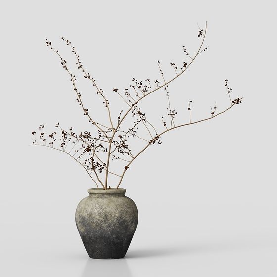 Elegant Dry Branch Vase 3D Model