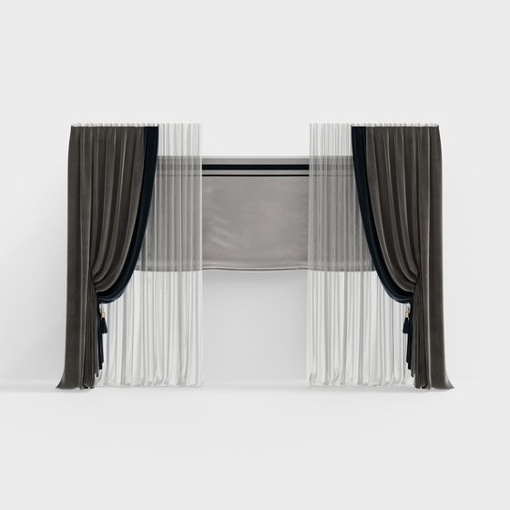 Modern Velvet and Sheer Curtain 3D model