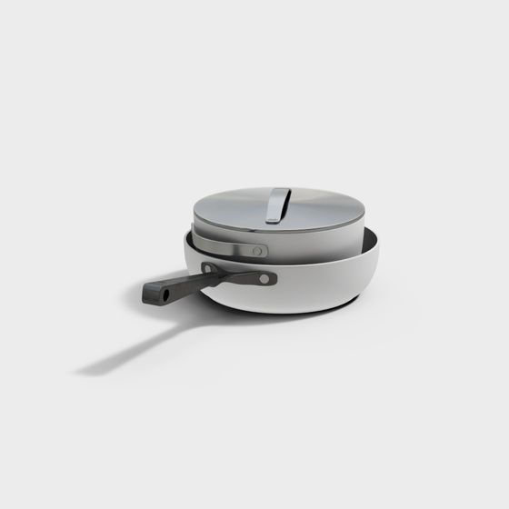 Minimalist Stainless Steel Frying Pan Set 3D model