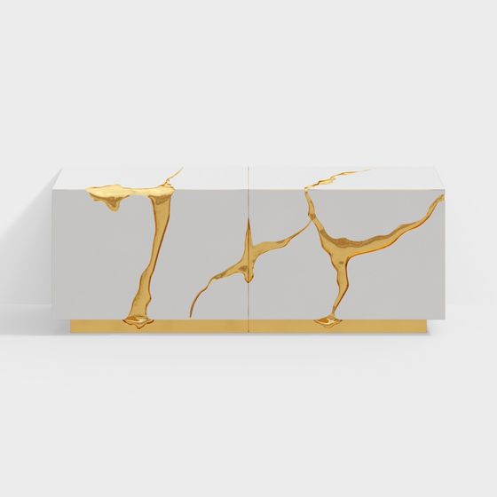 Elegant Cracked Gold Cabinet 3D model for Modern Spaces