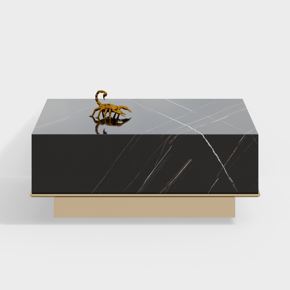 Elegant Marble Scorpion Box 3D Model – Black Marble & Gold