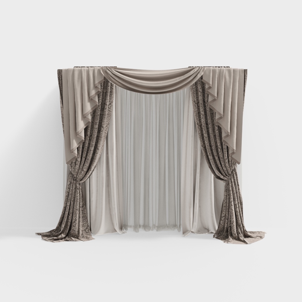Elegant Low-Poly Curtain 3D Model – Velvet & Chiffon Texture