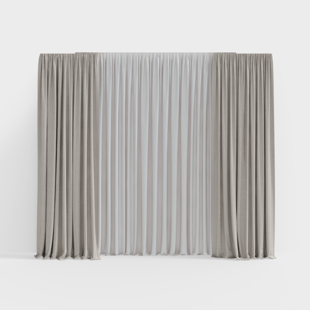 Stylish Gray Curtain 3D model for Interiors