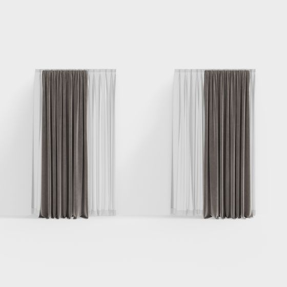 Elegant Gray Curtain 3D model for Modern Interiors