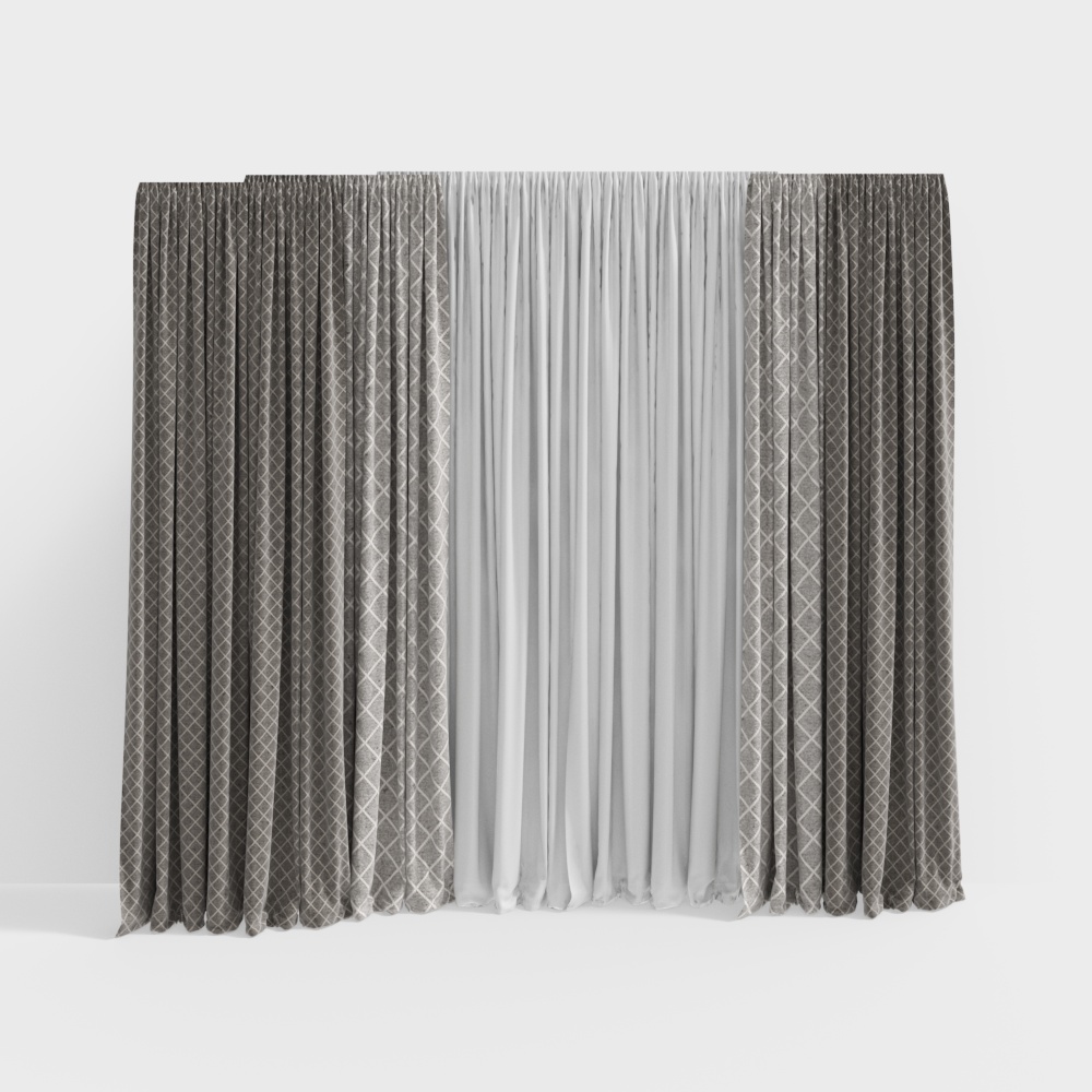 Elegant Grey Curtain 3D Model – Textured Modern Drapery